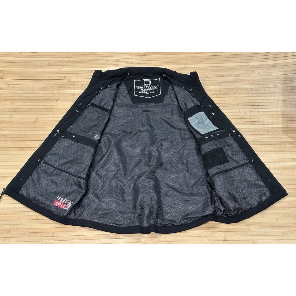 ScotteVest Men's L Quest Vest TEC Pockets Travel Gadgets Black RFID Tech Hooded - Picture 9 of 15